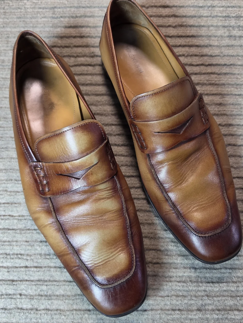 Magnanni Ramiro Penny Loafers Men’s 12 Brown Burnished Leather Handmade Spain